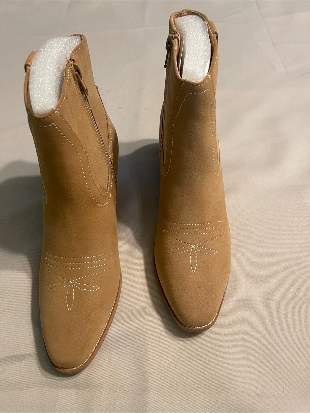 Tan Women's Ankle Boots - Stylish Western-Inspired Zip Booties